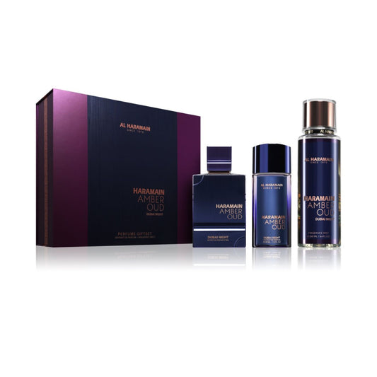 AL HARAMAIN AMBER OUD DUBAI NIGHT UNISEX, GIFT SET 3 PIEZAS